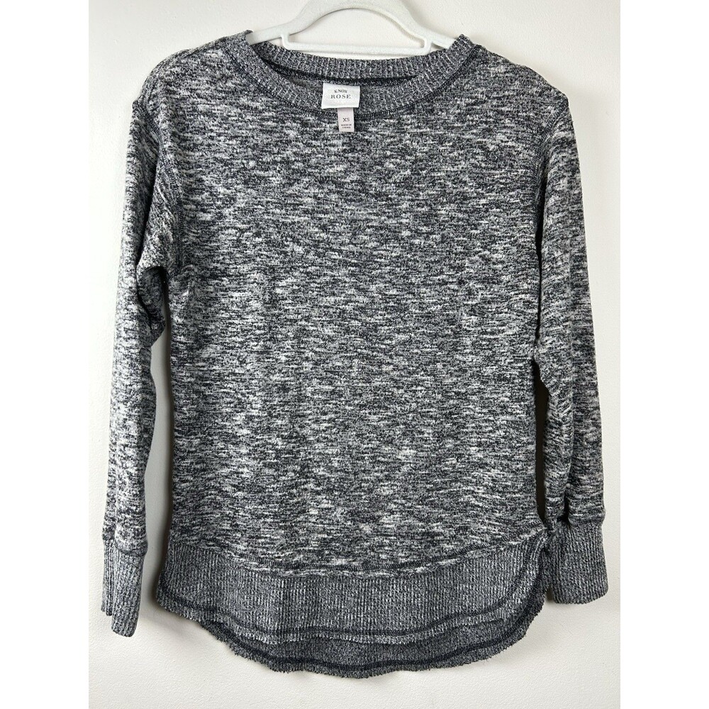 Knox Rose Marled Gray Pullover Sweater XS Crew Neck High Low Hem Casual Soft